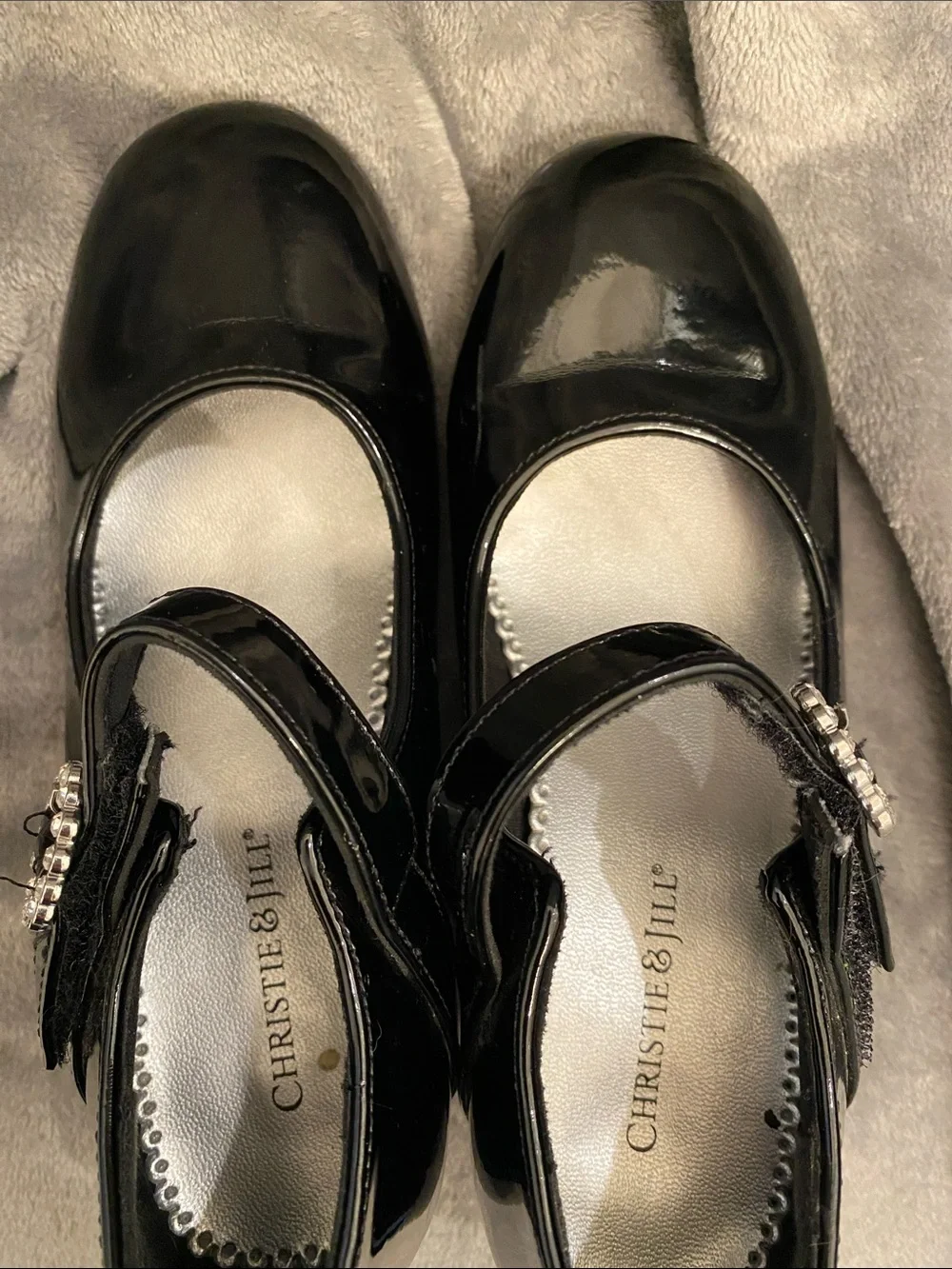 Christie & Joe Girls' Black Patent Mary Jane with Rhinestone Buckle